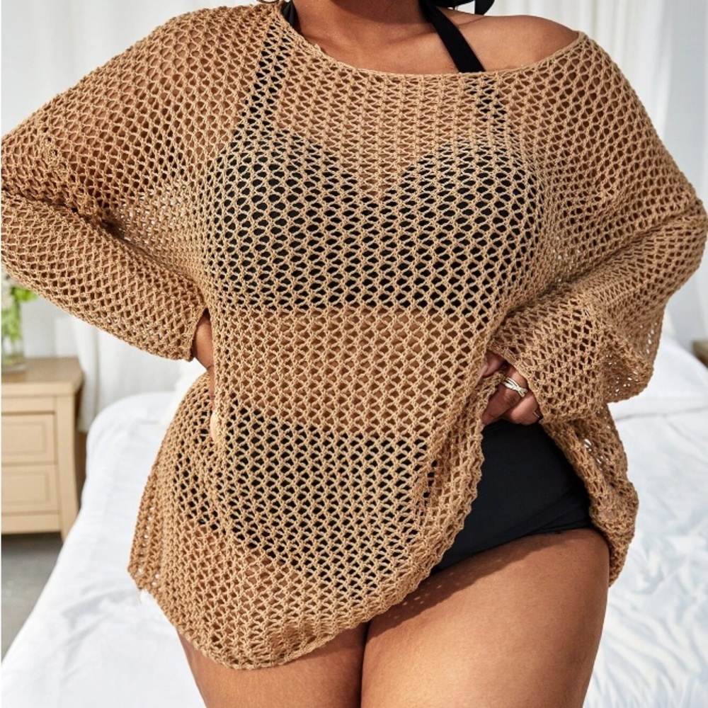 NWOT: Hollow Out Drop Shoulder Sweater/Cover Up
